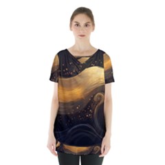 Abstract Gold Wave Background Skirt Hem Sports Top