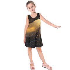 Abstract Gold Wave Background Kids  Sleeveless Dress