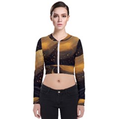 Abstract Gold Wave Background Long Sleeve Zip Up Bomber Jacket by Maspions