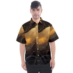 Abstract Gold Wave Background Men s Short Sleeve Shirt