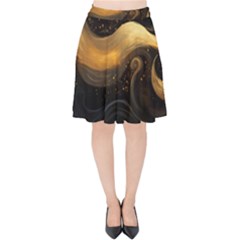 Abstract Gold Wave Background Velvet High Waist Skirt by Maspions