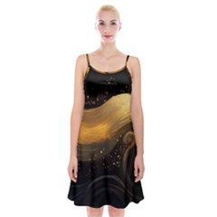 Abstract Gold Wave Background Spaghetti Strap Velvet Dress