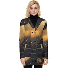 Abstract Gold Wave Background Button Up Hooded Coat  by Maspions