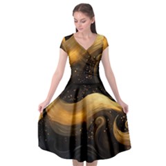 Abstract Gold Wave Background Cap Sleeve Wrap Front Dress