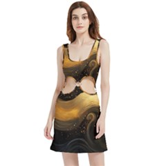 Abstract Gold Wave Background Velour Cutout Dress