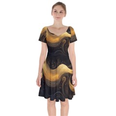 Abstract Gold Wave Background Short Sleeve Bardot Dress