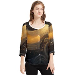 Abstract Gold Wave Background Chiffon Quarter Sleeve Blouse