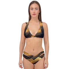 Abstract Gold Wave Background Double Strap Halter Bikini Set