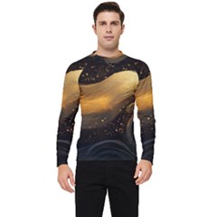 Abstract Gold Wave Background Men s Long Sleeve Rash Guard by Maspions