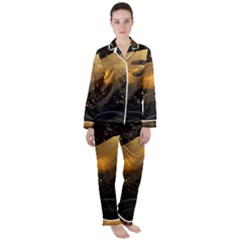 Abstract Gold Wave Background Women s Long Sleeve Satin Pajamas Set	