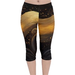 Abstract Gold Wave Background Velvet Capri Leggings  by Maspions