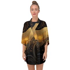 Abstract Gold Wave Background Half Sleeve Chiffon Kimono