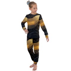 Abstract Gold Wave Background Kids  Long Sleeve Set 