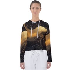 Abstract Gold Wave Background Women s Slouchy Sweat