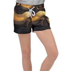 Abstract Gold Wave Background Women s Velour Lounge Shorts