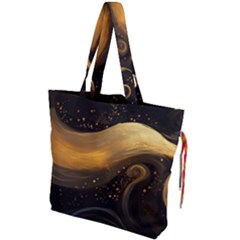 Abstract Gold Wave Background Drawstring Tote Bag