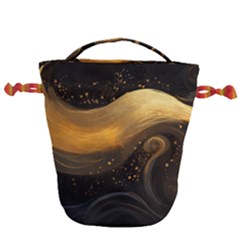 Abstract Gold Wave Background Drawstring Bucket Bag