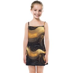 Abstract Gold Wave Background Kids  Summer Sun Dress