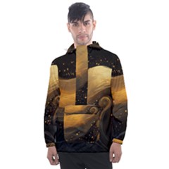 Abstract Gold Wave Background Men s Front Pocket Pullover Windbreaker