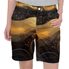 Abstract Gold Wave Background Women s Pocket Shorts