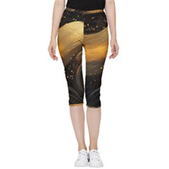 Abstract Gold Wave Background Inside Out Lightweight Velour Capri Leggings 