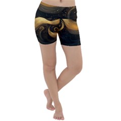 Abstract Gold Wave Background Lightweight Velour Yoga Shorts by Maspions