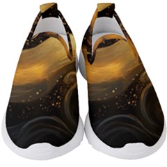 Abstract Gold Wave Background Kids  Slip On Sneakers