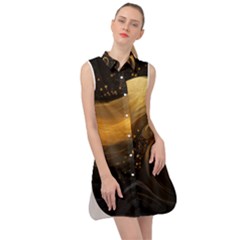 Abstract Gold Wave Background Sleeveless Shirt Dress by Maspions