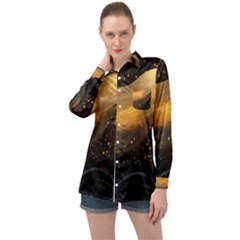 Abstract Gold Wave Background Long Sleeve Satin Shirt