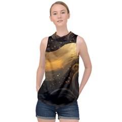 Abstract Gold Wave Background High Neck Satin Top