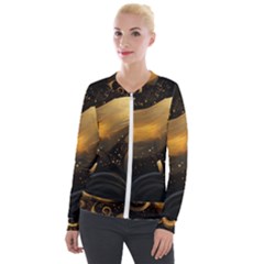 Abstract Gold Wave Background Velvet Zip Up Jacket