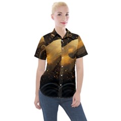 Abstract Gold Wave Background Women s Short Sleeve Pocket Shirt