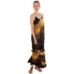 Abstract Gold Wave Background Cami Maxi Ruffle Chiffon Dress