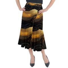 Abstract Gold Wave Background Midi Mermaid Skirt