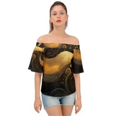 Abstract Gold Wave Background Off Shoulder Short Sleeve Top