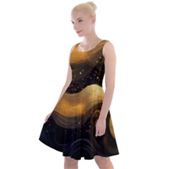 Abstract Gold Wave Background Knee Length Skater Dress by Maspions