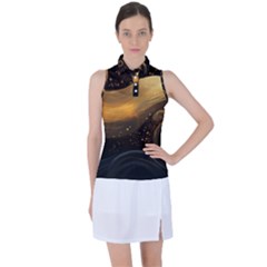 Abstract Gold Wave Background Women s Sleeveless Polo T-shirt