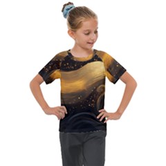 Abstract Gold Wave Background Kids  Mesh Piece T-shirt