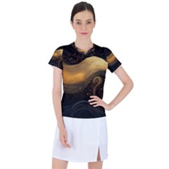 Abstract Gold Wave Background Women s Sports Top