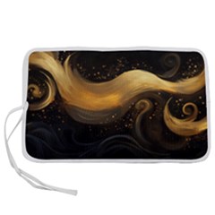 Abstract Gold Wave Background Pen Storage Case (l)