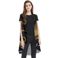 Abstract Gold Wave Background Sleeveless Chiffon Waistcoat Shirt