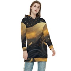 Abstract Gold Wave Background Women s Long Oversized Pullover Hoodie