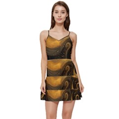 Abstract Gold Wave Background Short Frill Dress