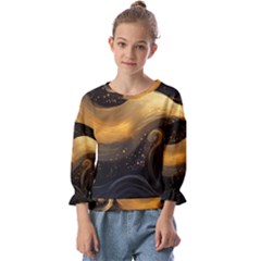 Abstract Gold Wave Background Kids  Cuff Sleeve Top