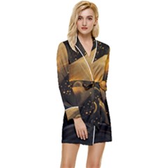 Abstract Gold Wave Background Long Sleeve Satin Robe