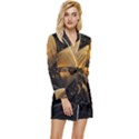 Abstract Gold Wave Background Long Sleeve Satin Robe View1