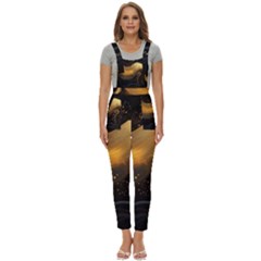 Abstract Gold Wave Background Women s Pinafore Overalls Jumpsuit