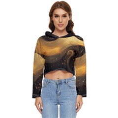 Abstract Gold Wave Background Women s Lightweight Cropped Hoodie