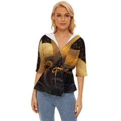 Abstract Gold Wave Background Lightweight Drawstring Hooded Top by Maspions