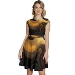 Abstract Gold Wave Background Cap Sleeve High Waist Dress